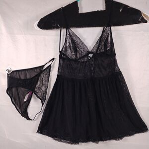 Adore Me Yolandi Set Black Lace Babydoll & Panties Large sheer lingerie New Nwt